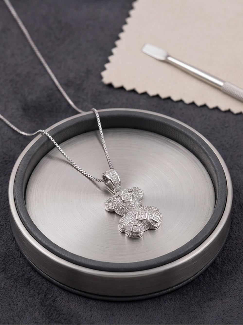 Moissanite Teddy Bear Pendant 926 Silver 2 CTW - Picture 4 of 4